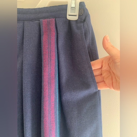 Personal Womens Vintage A Line Skirt 12 Blue Pleated Lined Pockets Preppy Maxi - Picture 3 of 12